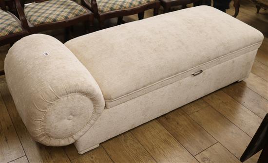 An upholstered ottoman